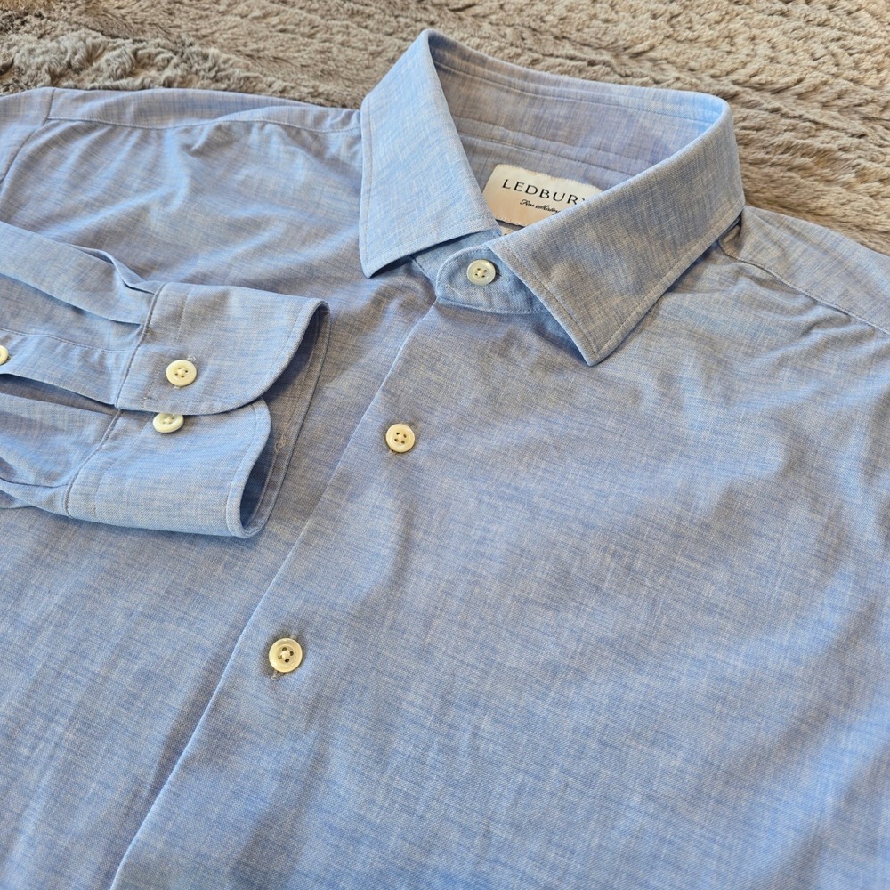 Ledbury Classic Fit Light Blue Tech Stretch Dress Shirt 17.5 XL 6-061-503 Poland